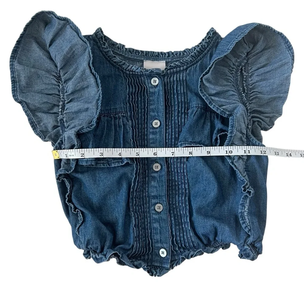 Gap x LoveShackFancy Girl's Denim Ruffle Button-Front Top‎ Size L